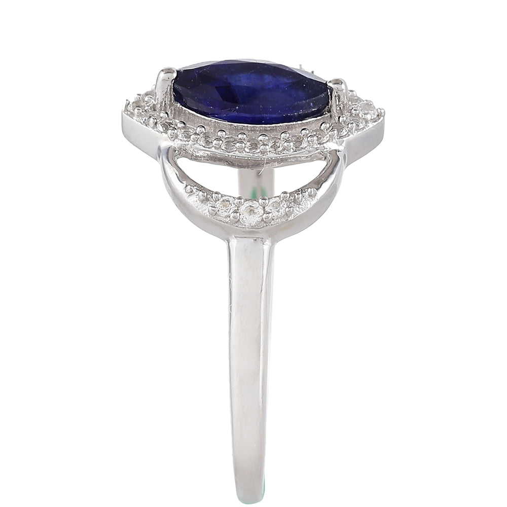 Anillo de Plata con Zafiro de Tailandia y Topacio Blanco