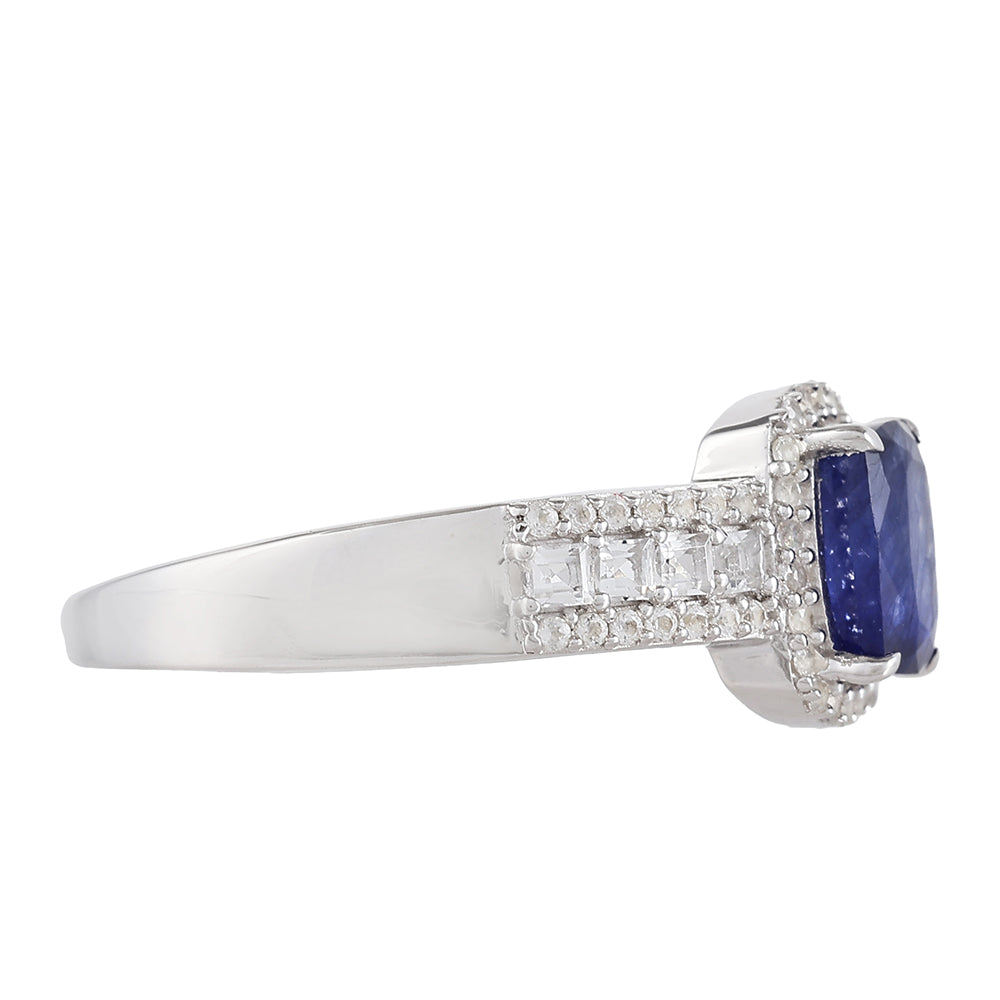 Anillo de Plata con Zafiro de Tailandia y Topacio Blanco 2 