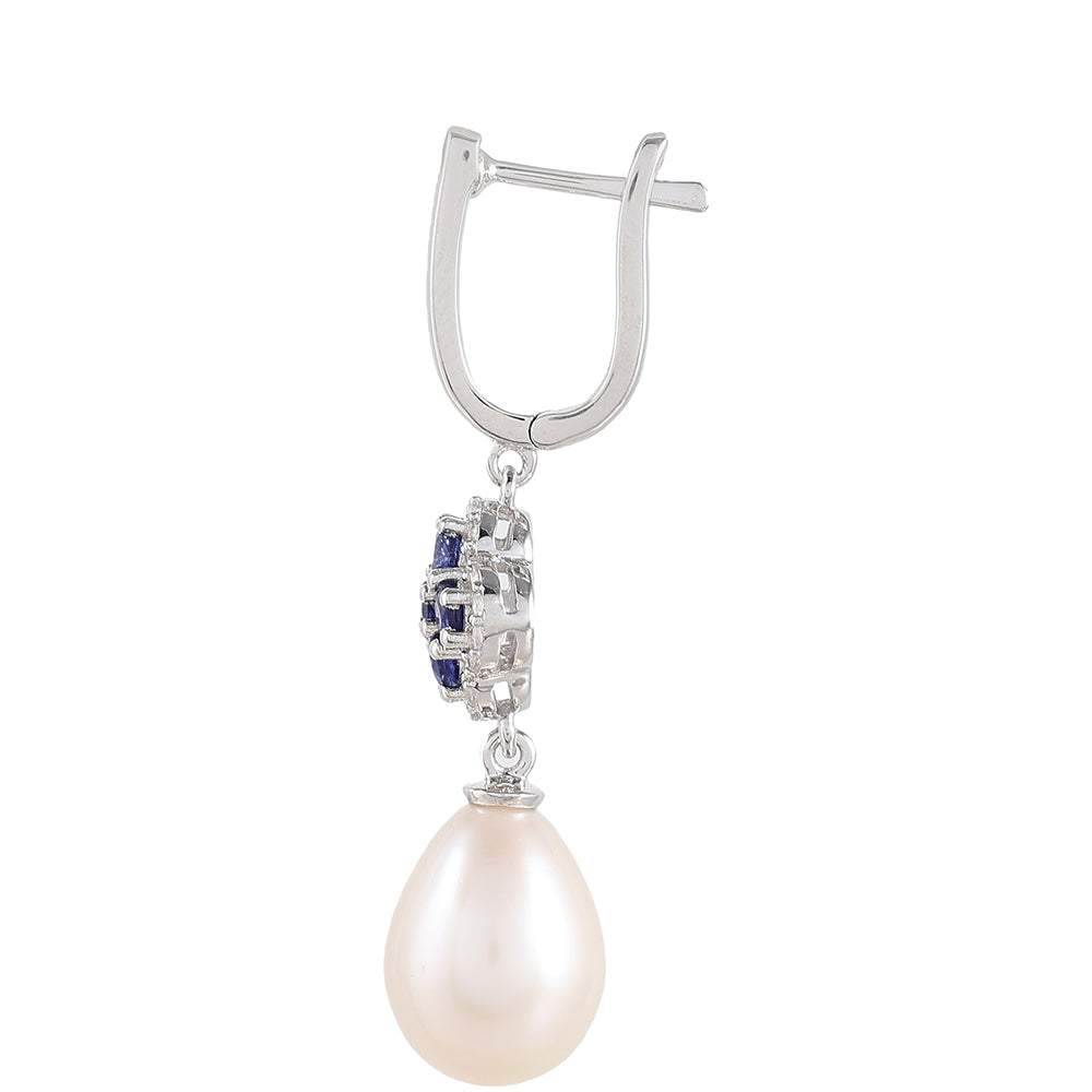 Pendientes de Plata con Zafiro de Tailandia y Perla blanca de agua dulce