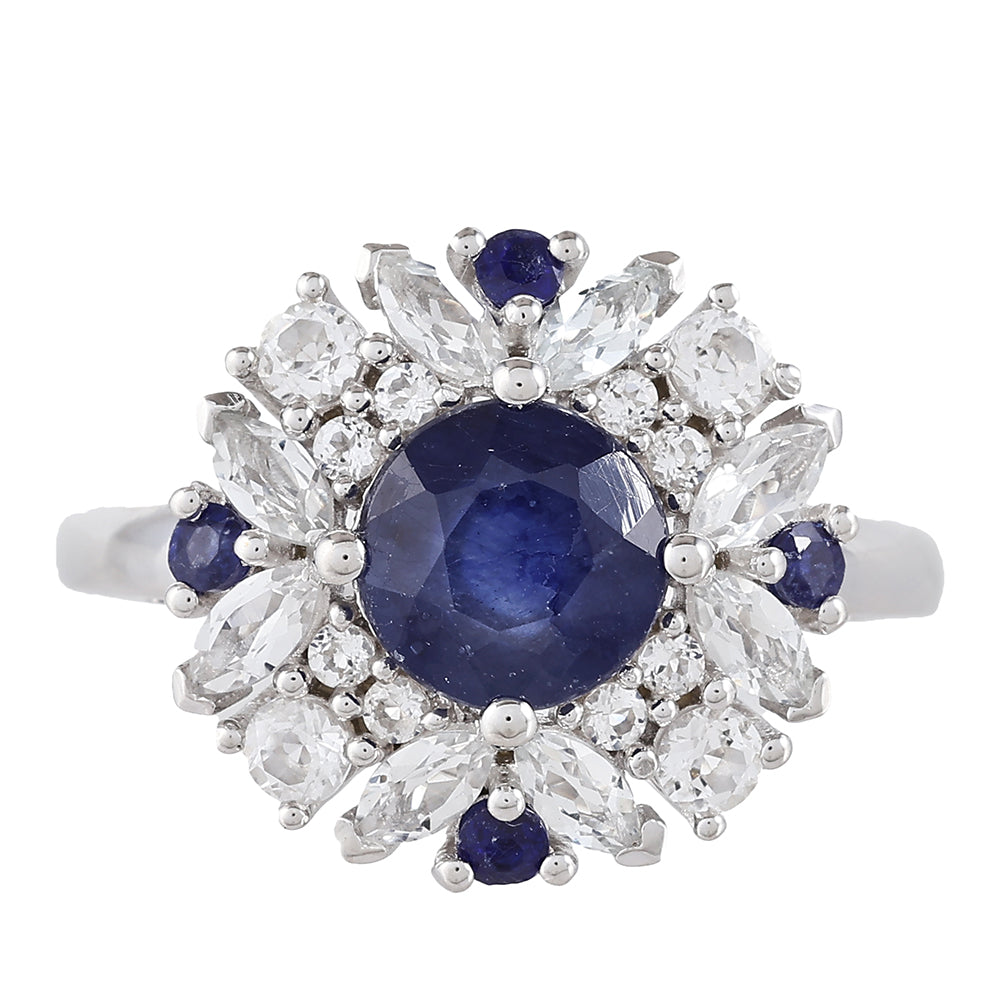 Anillo de Plata con Zafiro de Tailandia y Topacio Blanco 1 