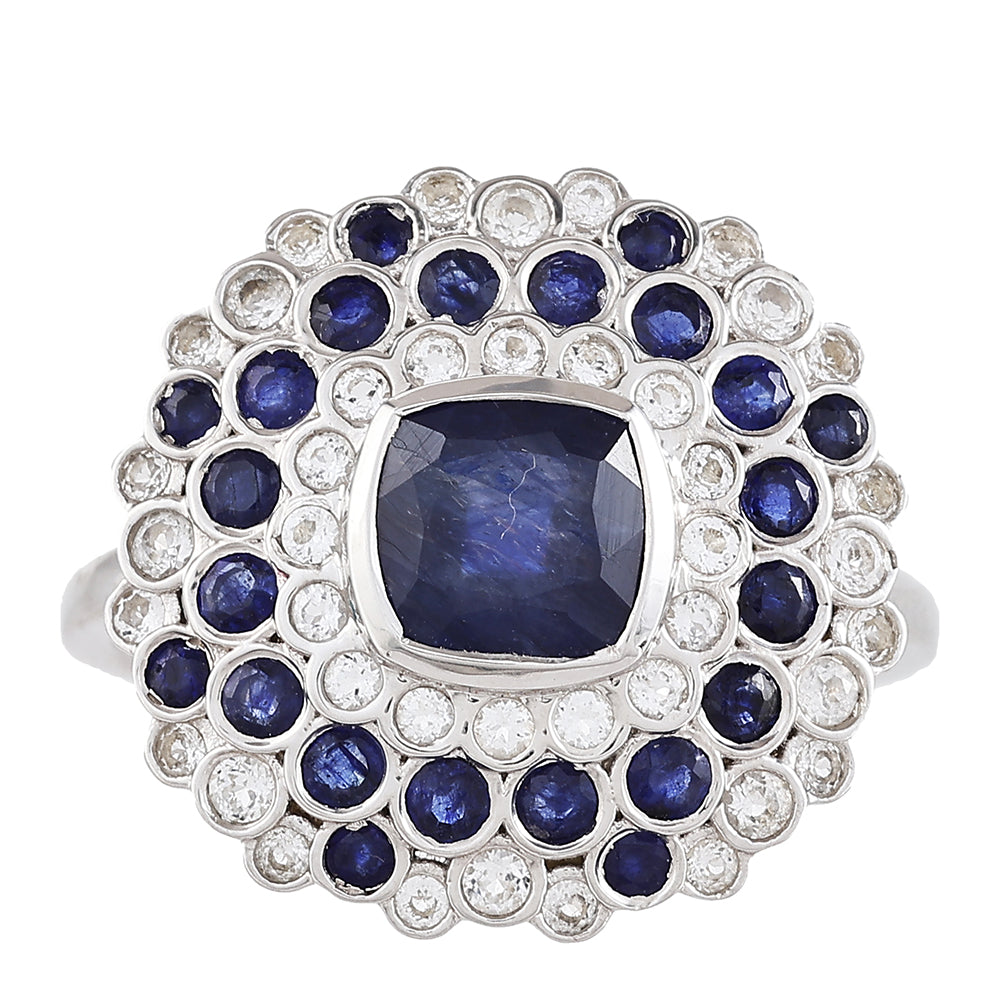 Anillo de Plata con Zafiro de Tailandia y Topacio Blanco 1 