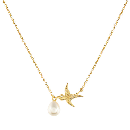 Collar de Plata Bañada en Oro con Perla Barroca Cultivada de Agua Dulce y Topacio Blanco