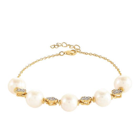 Pulsera de Plata Bañada en Oro con Perla Barroca Cultivada de Agua Dulce y Topacio Blanco