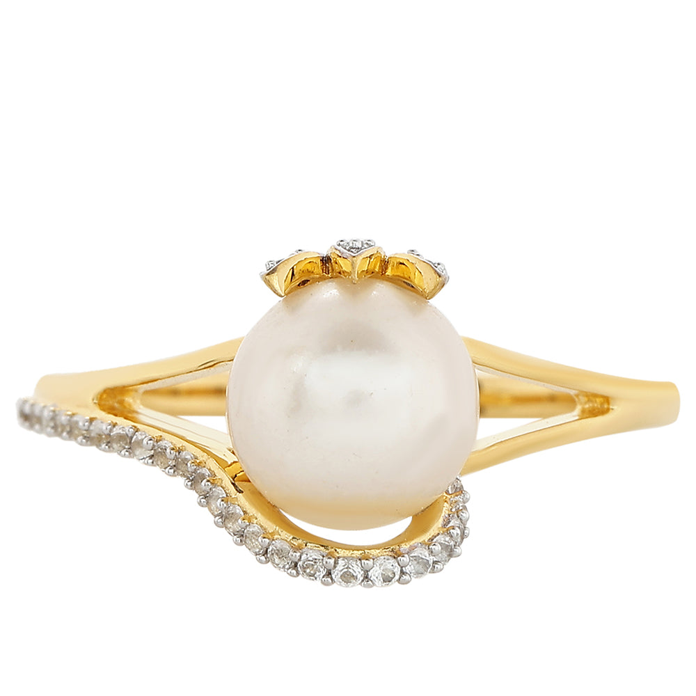 Anillo de Plata Bañada en Oro con Perla Barroca Cultivada de Agua Dulce y Topacio Blanco