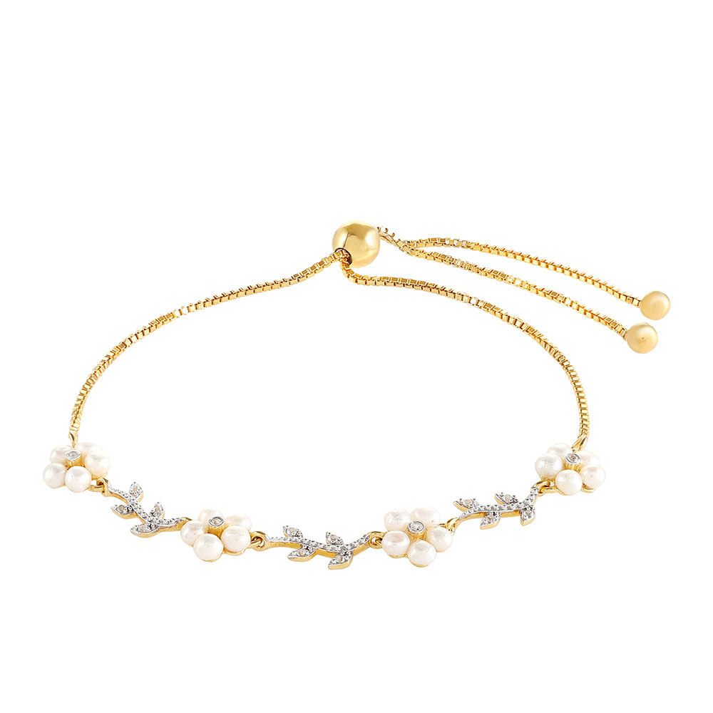 Pulsera de Plata Bañada en Oro con Perla Barroca Cultivada de Agua Dulce y Topacio Blanco