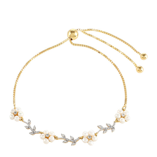 Pulsera de Plata Bañada en Oro con Perla Barroca Cultivada de Agua Dulce y Topacio Blanco