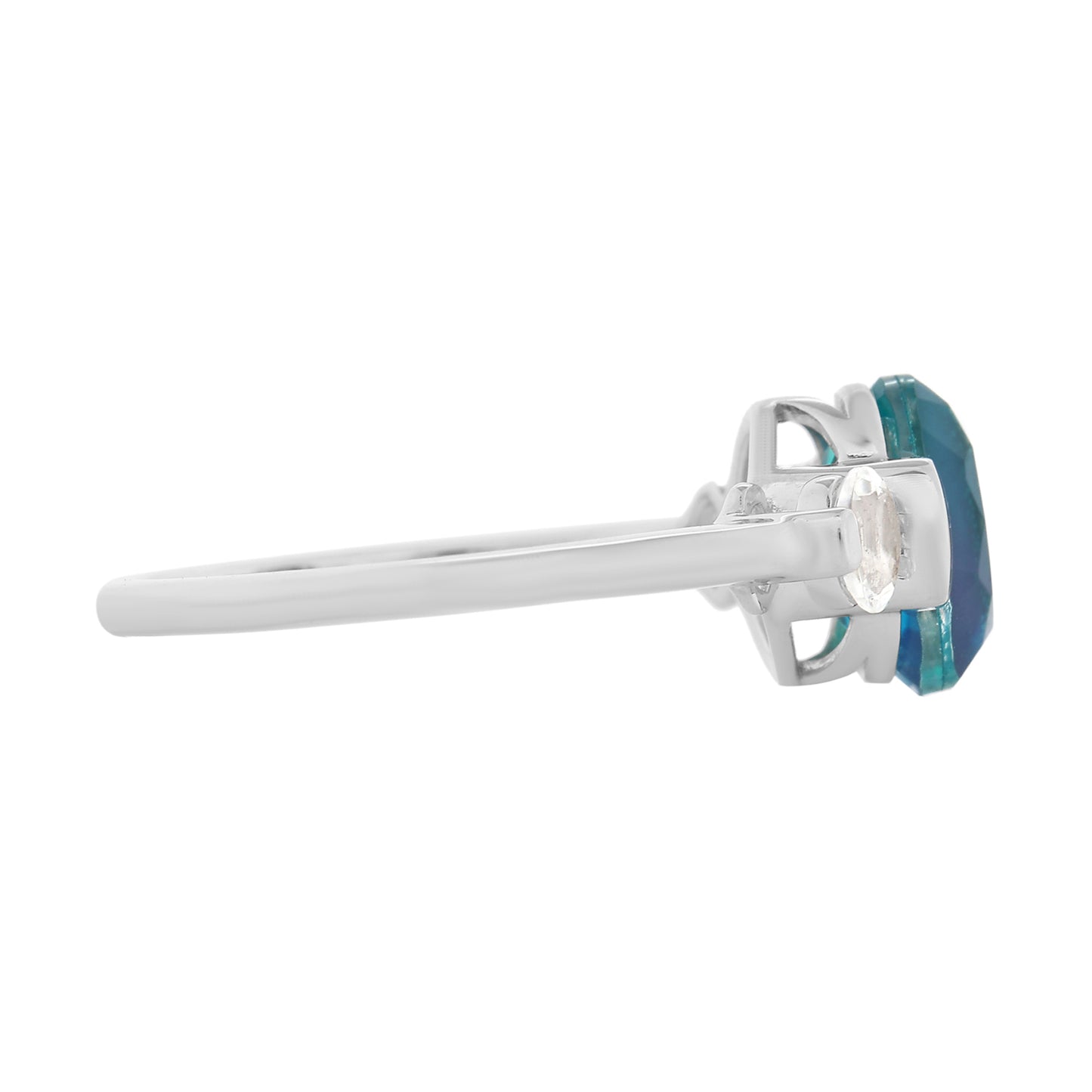 Anillo de Plata con Cuarzo Pavo Real y Topacio Blanco