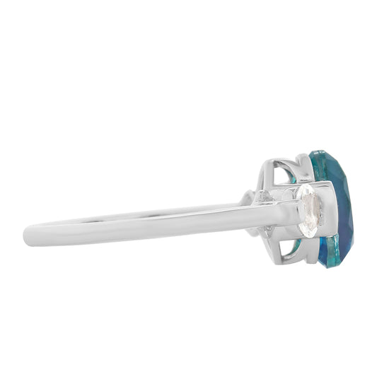 Anillo de Plata con Cuarzo Pavo Real y Topacio Blanco