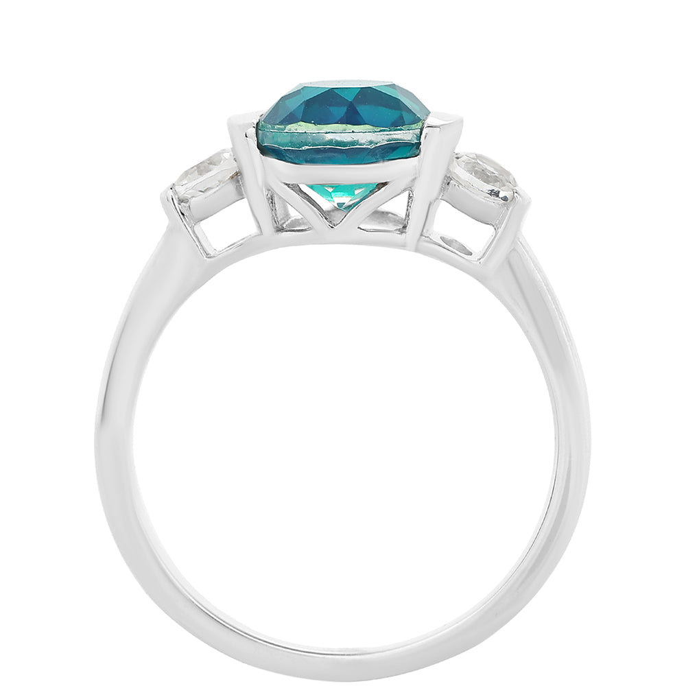 Anillo de Plata con Cuarzo Pavo Real y Topacio Blanco