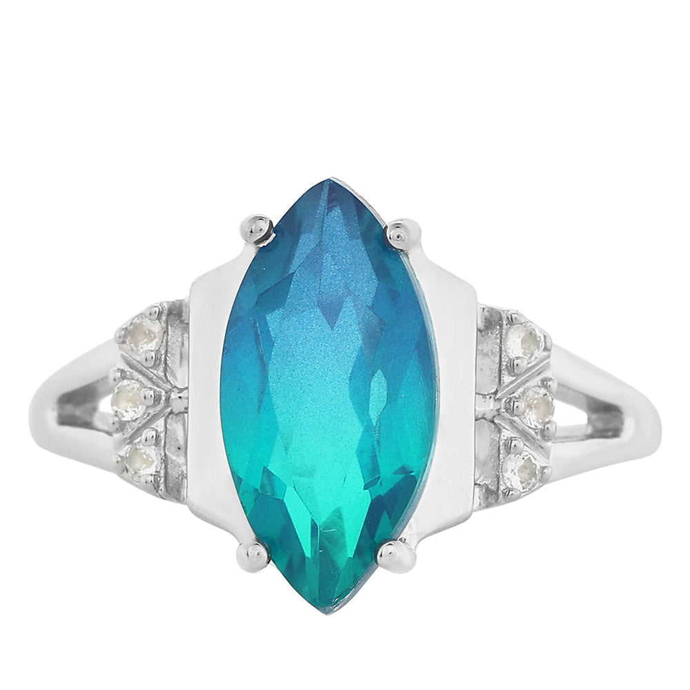 Anillo de Plata con Cuarzo Pavo Real y Topacio Blanco 1 