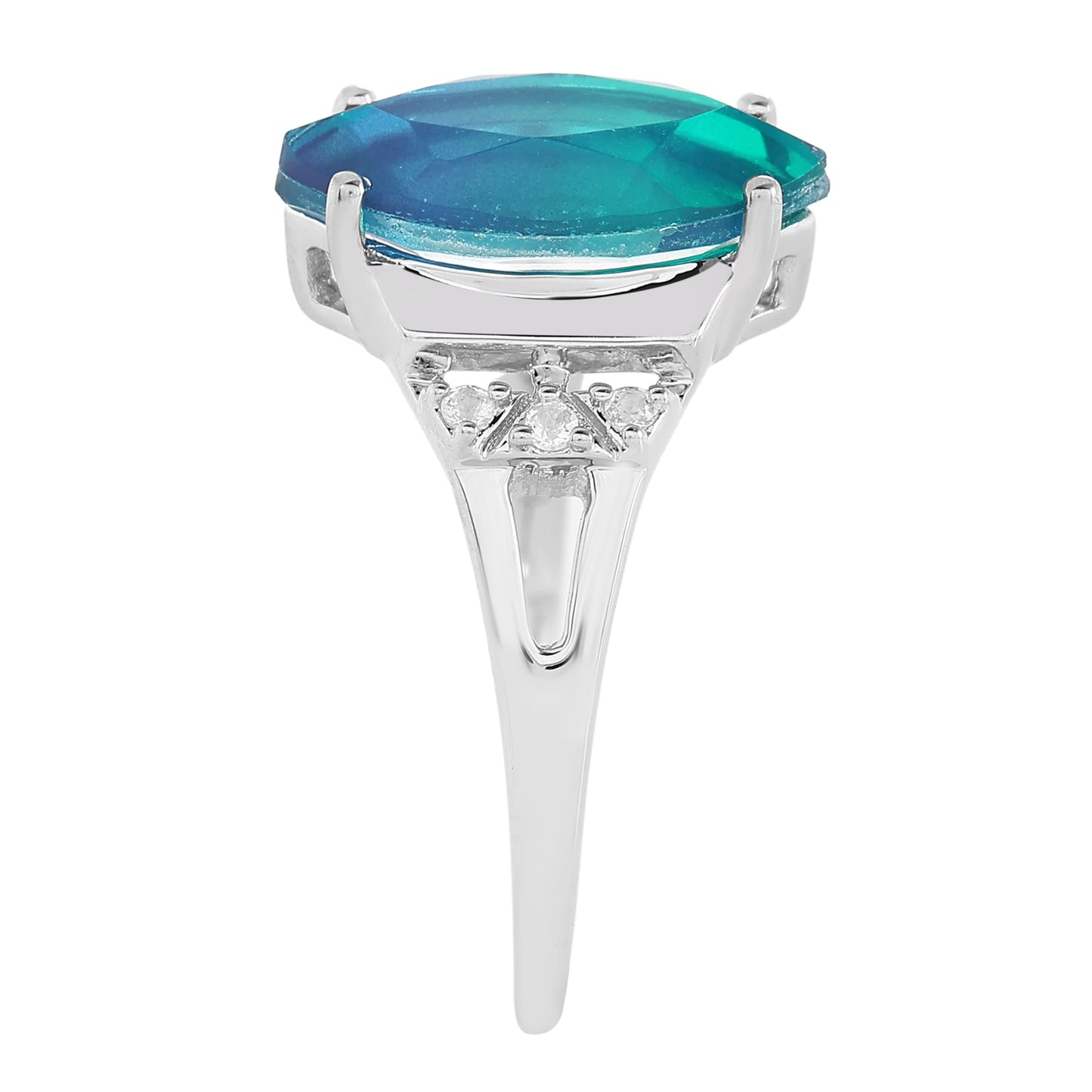 Anillo de Plata con Cuarzo Pavo Real y Topacio Blanco