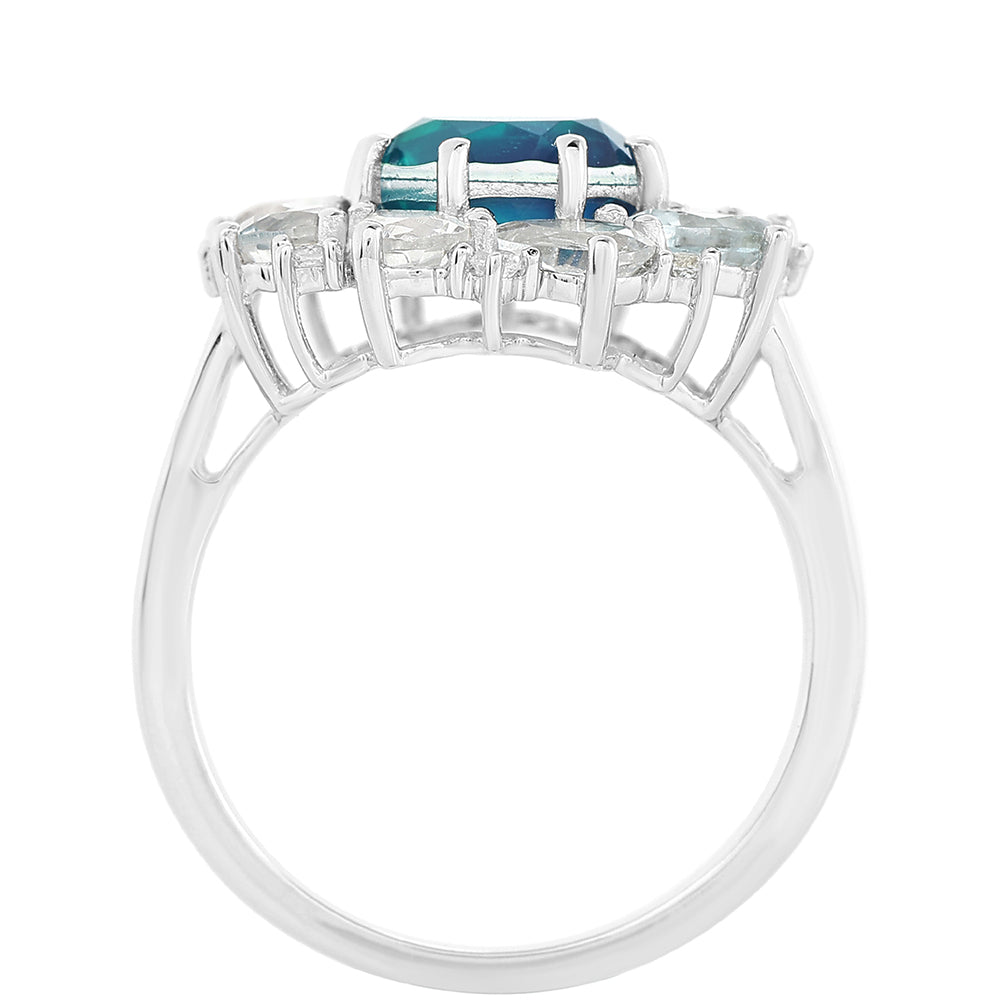 Anillo de Plata con Cuarzo Pavo Real y Topacio Blanco