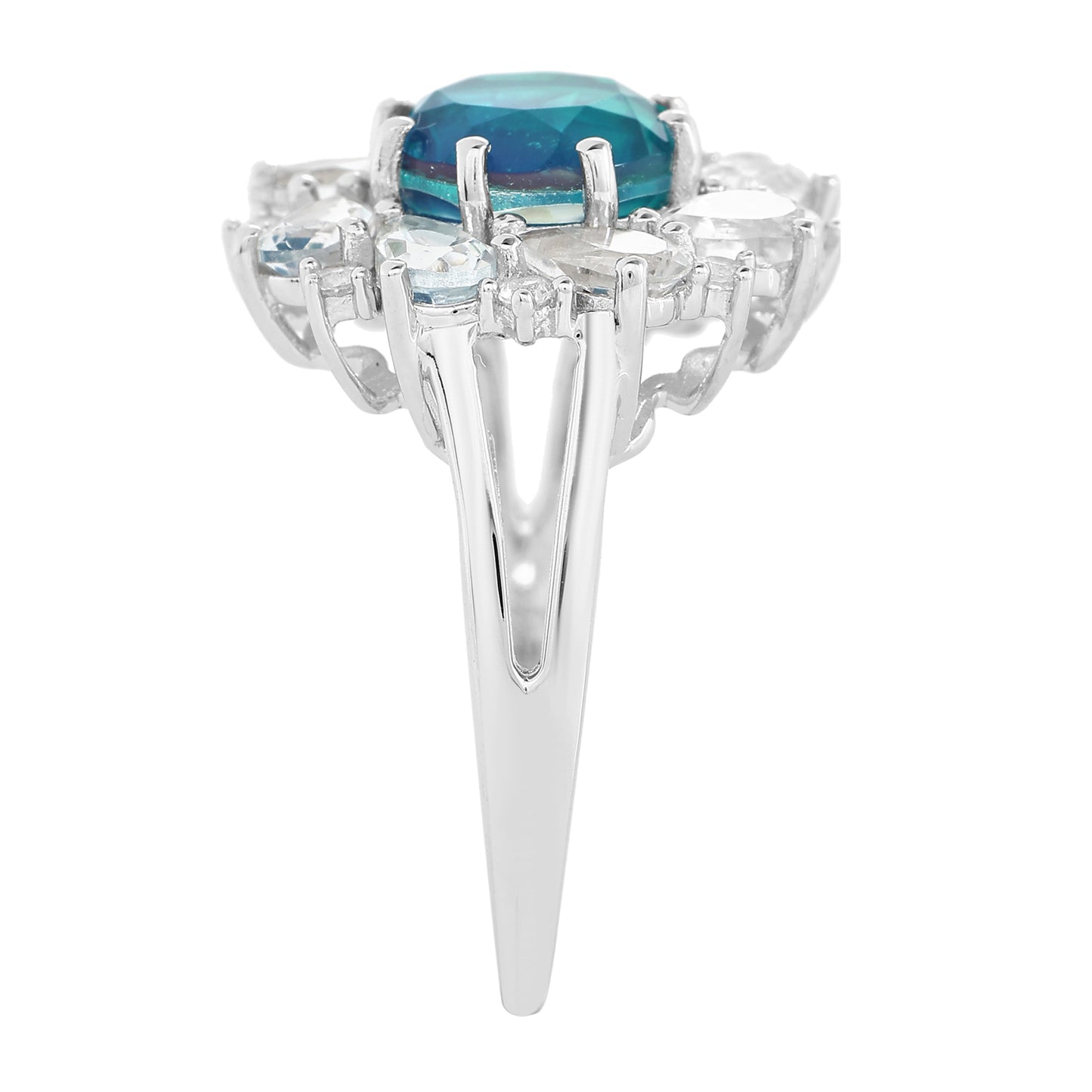 Anillo de Plata con Cuarzo Pavo Real y Topacio Blanco