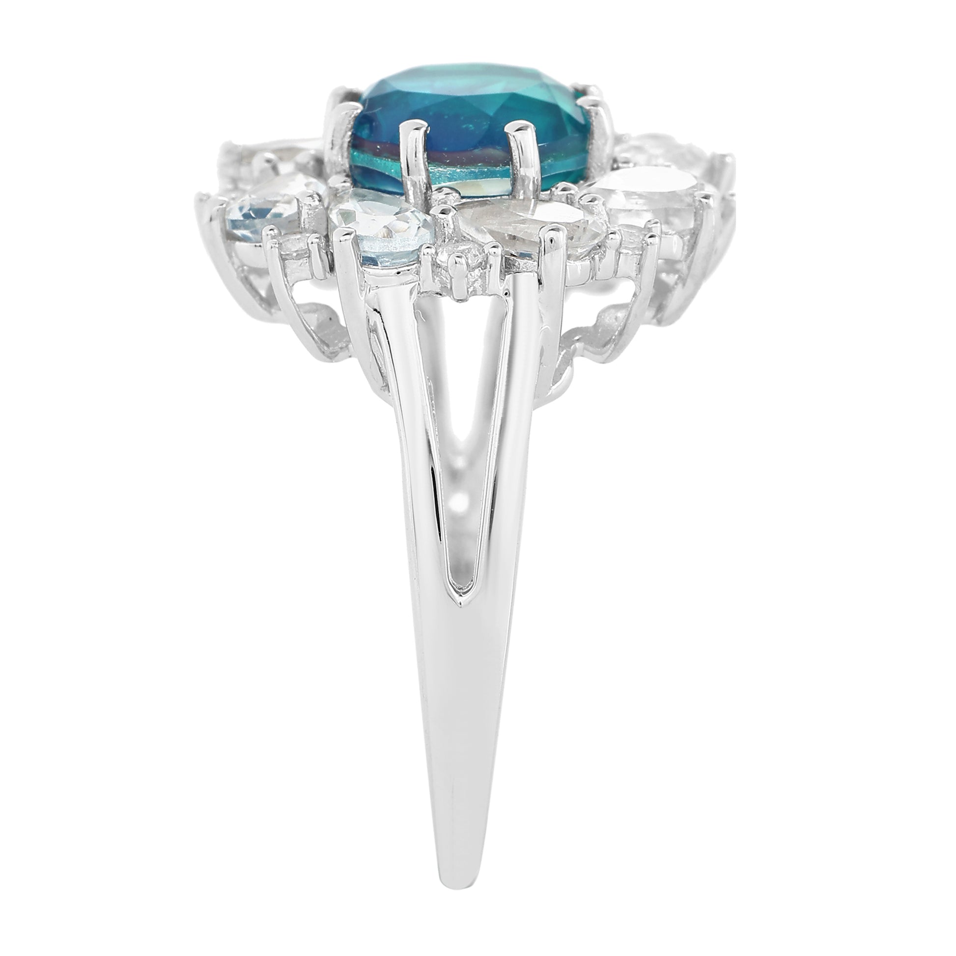 Anillo de Plata con Cuarzo Pavo Real y Topacio Blanco 7 