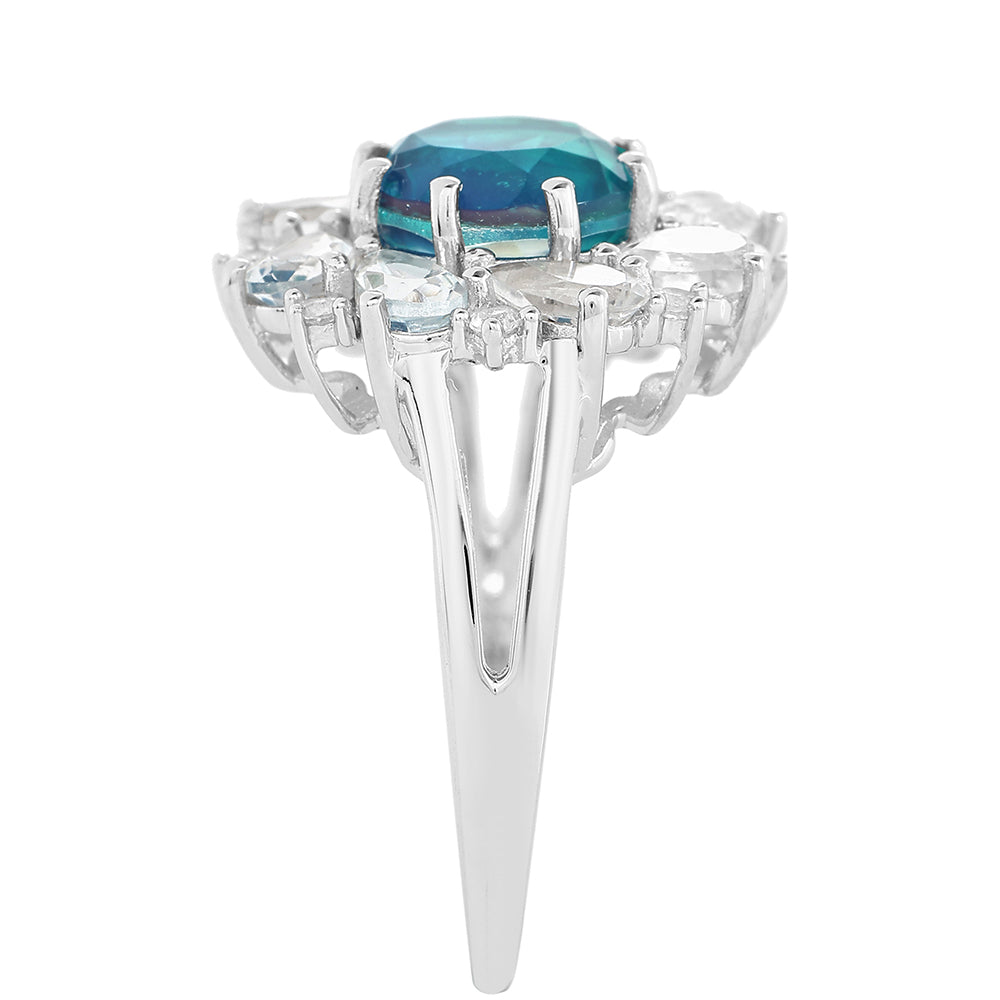 Anillo de Plata con Cuarzo Pavo Real y Topacio Blanco