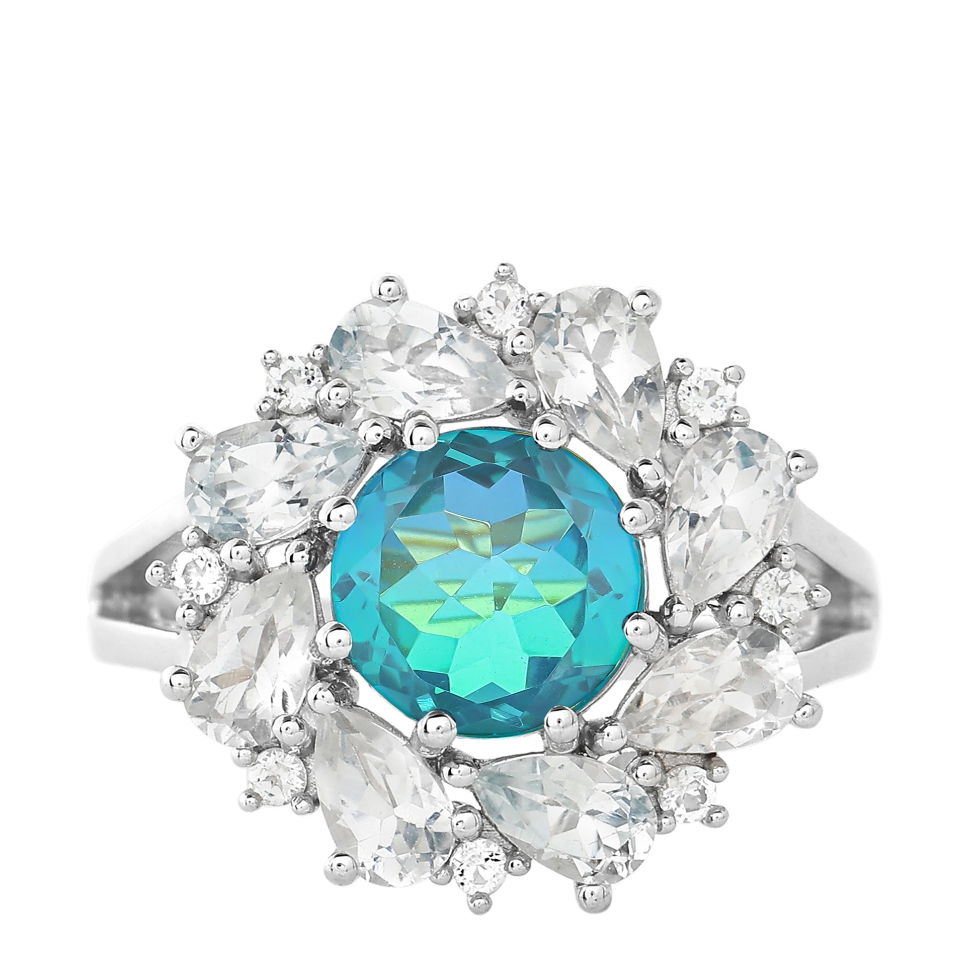 Anillo de Plata con Cuarzo Pavo Real y Topacio Blanco 8 