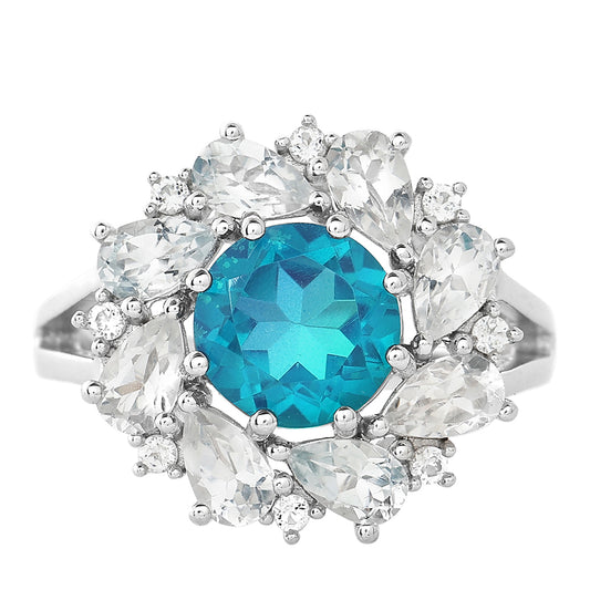 Anillo de Plata con Cuarzo Pavo Real y Topacio Blanco