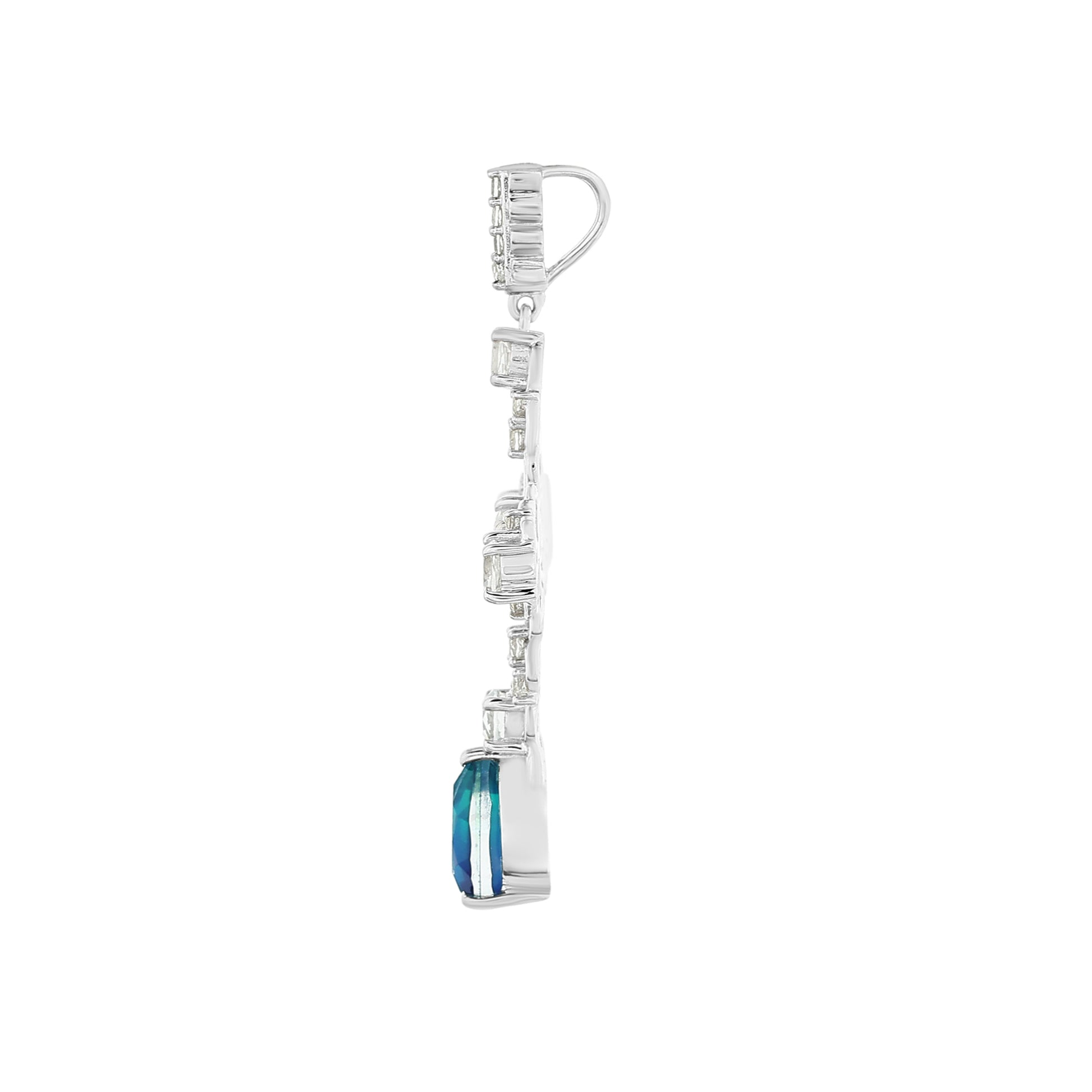 Cruz Colgante de Plata con Cuarzo Pavo Real y Topacio Blanco 3 