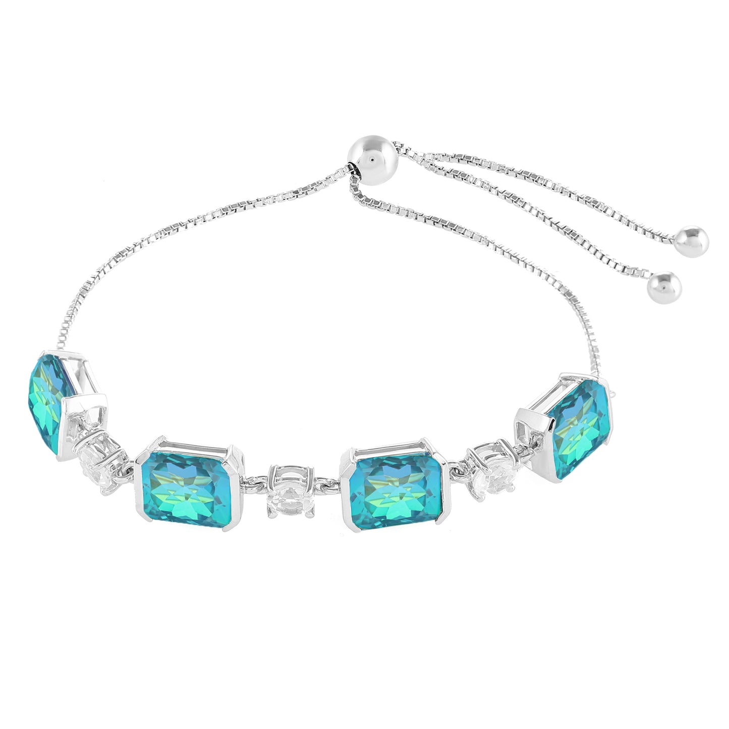 Pulsera de Plata con Cuarzo Pavo Real y Topacio Blanco