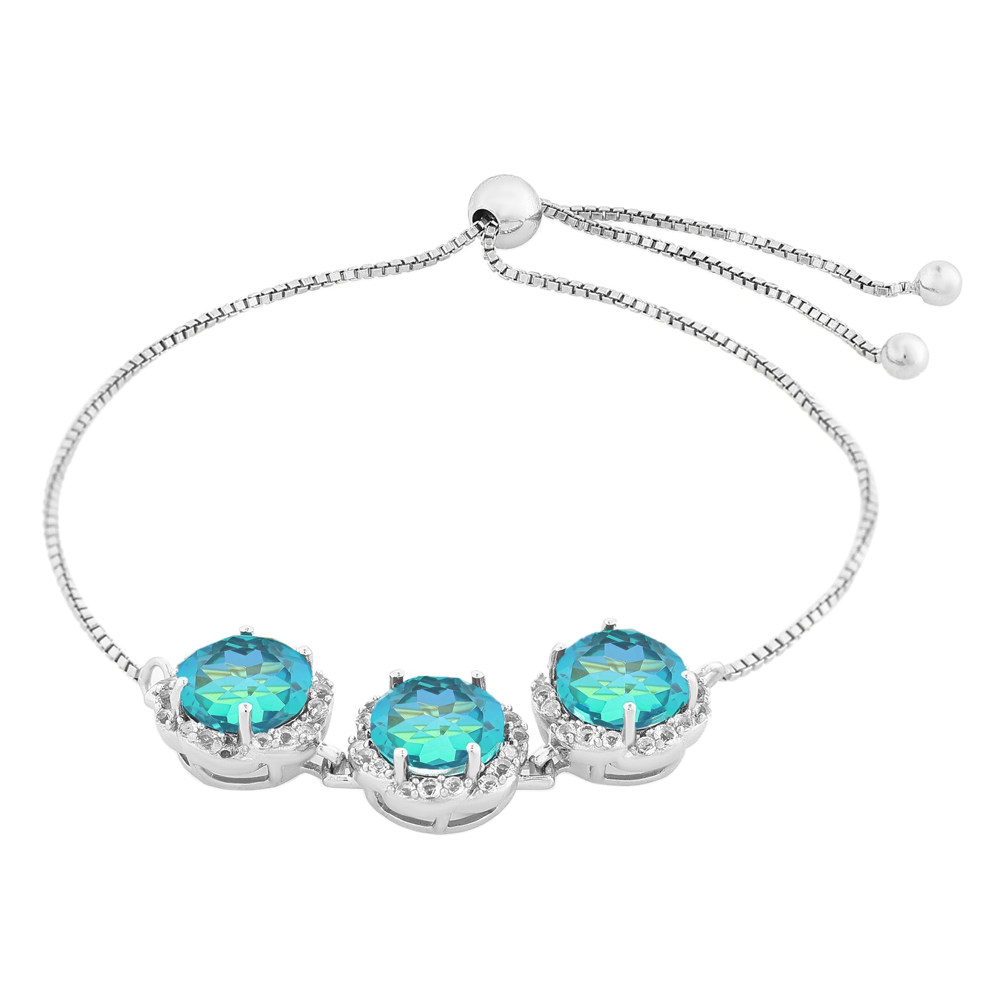 Pulsera de Plata con Cuarzo Pavo Real y Topacio Blanco 4 