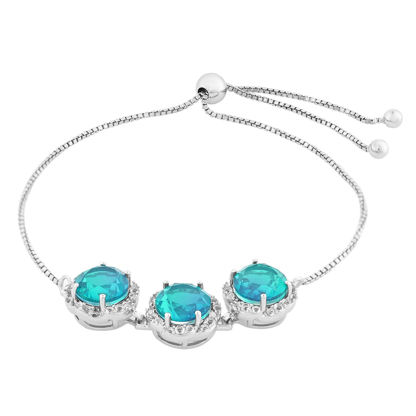 Pulsera de Plata con Cuarzo Pavo Real y Topacio Blanco