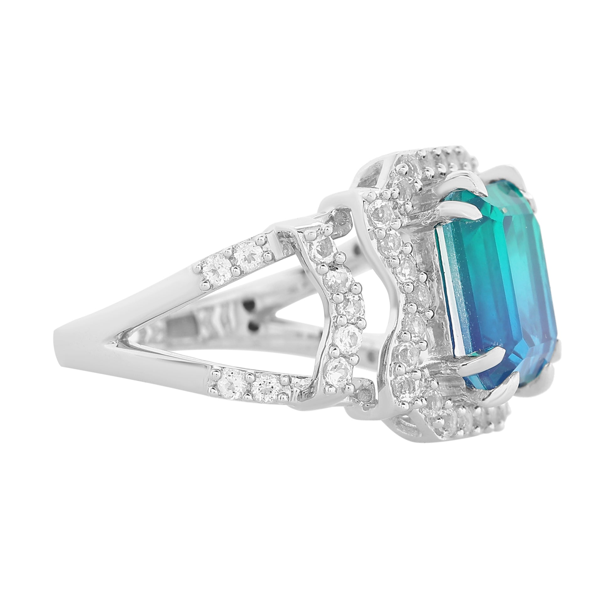 Anillo de Plata con Cuarzo Pavo Real y Topacio Blanco 5 