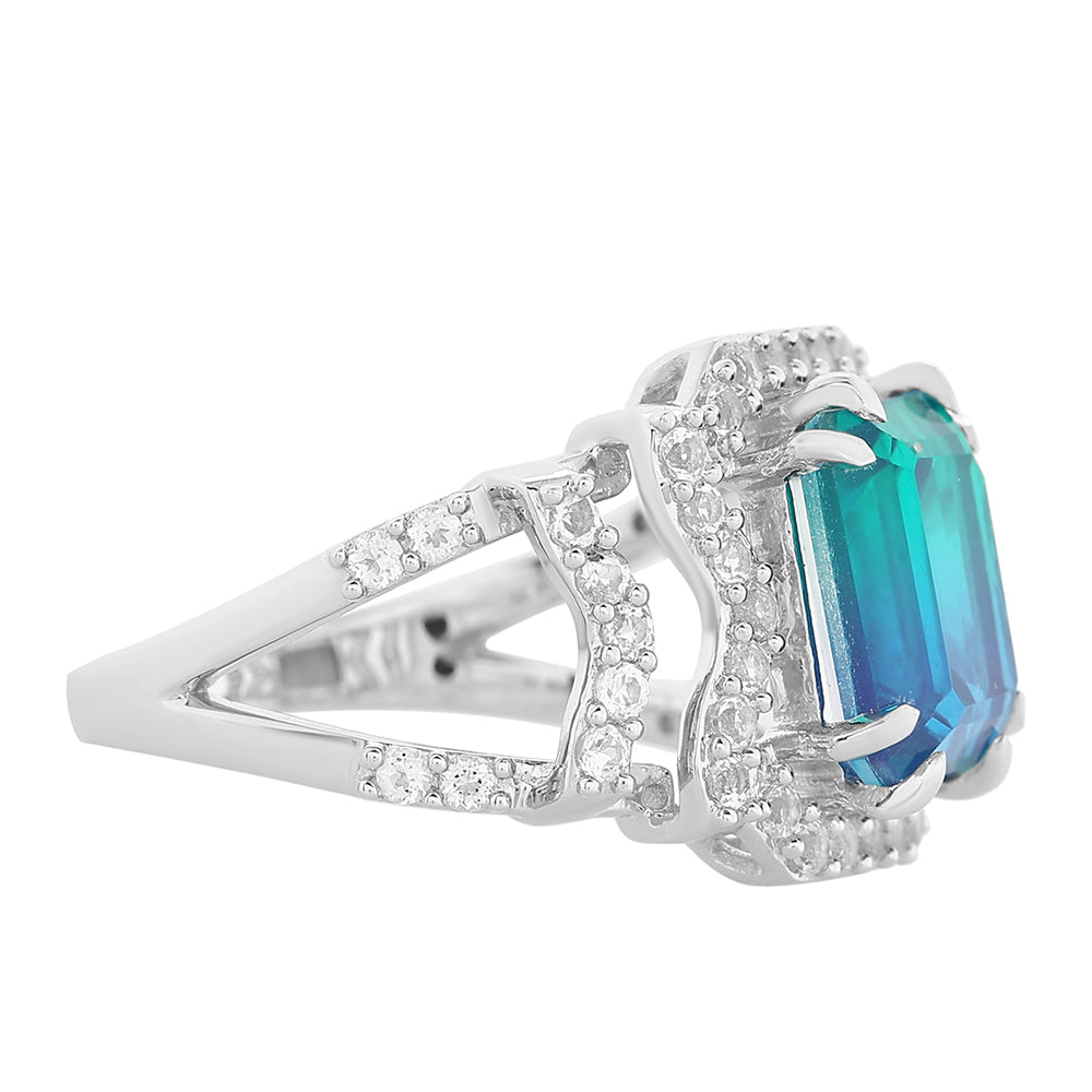 Anillo de Plata con Cuarzo Pavo Real y Topacio Blanco