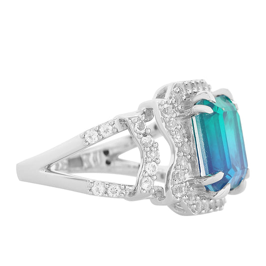 Anillo de Plata con Cuarzo Pavo Real y Topacio Blanco