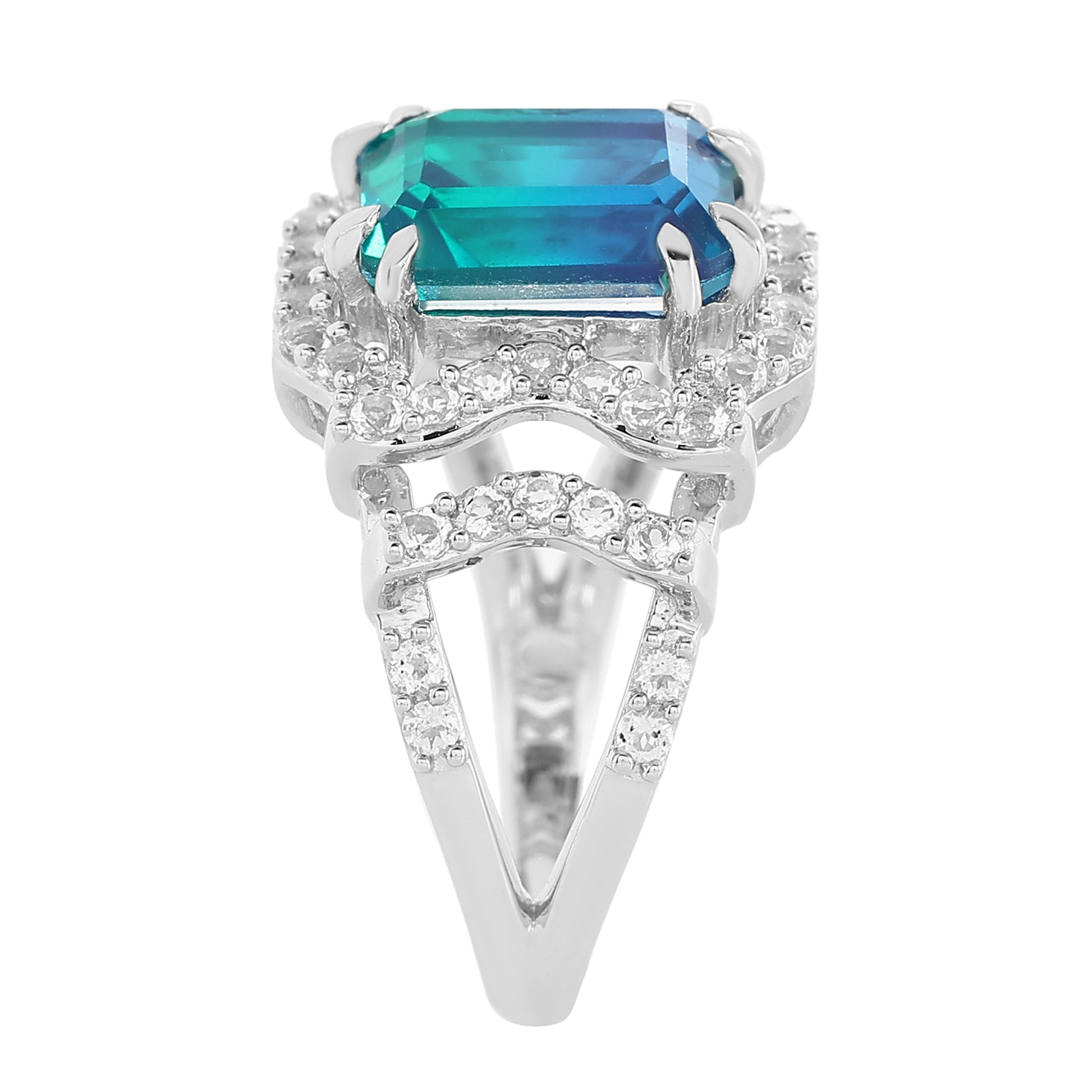 Anillo de Plata con Cuarzo Pavo Real y Topacio Blanco 7 