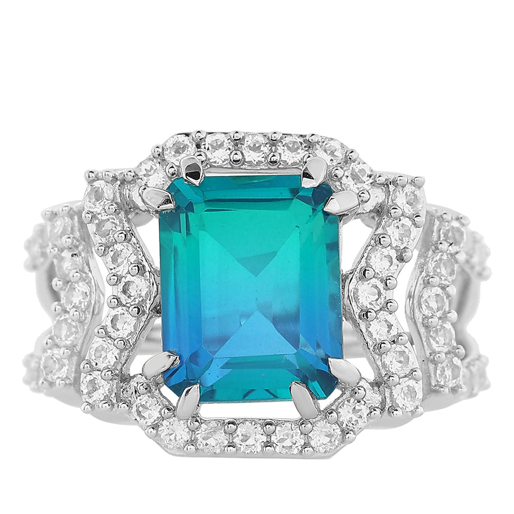 Anillo de Plata con Cuarzo Pavo Real y Topacio Blanco 1 