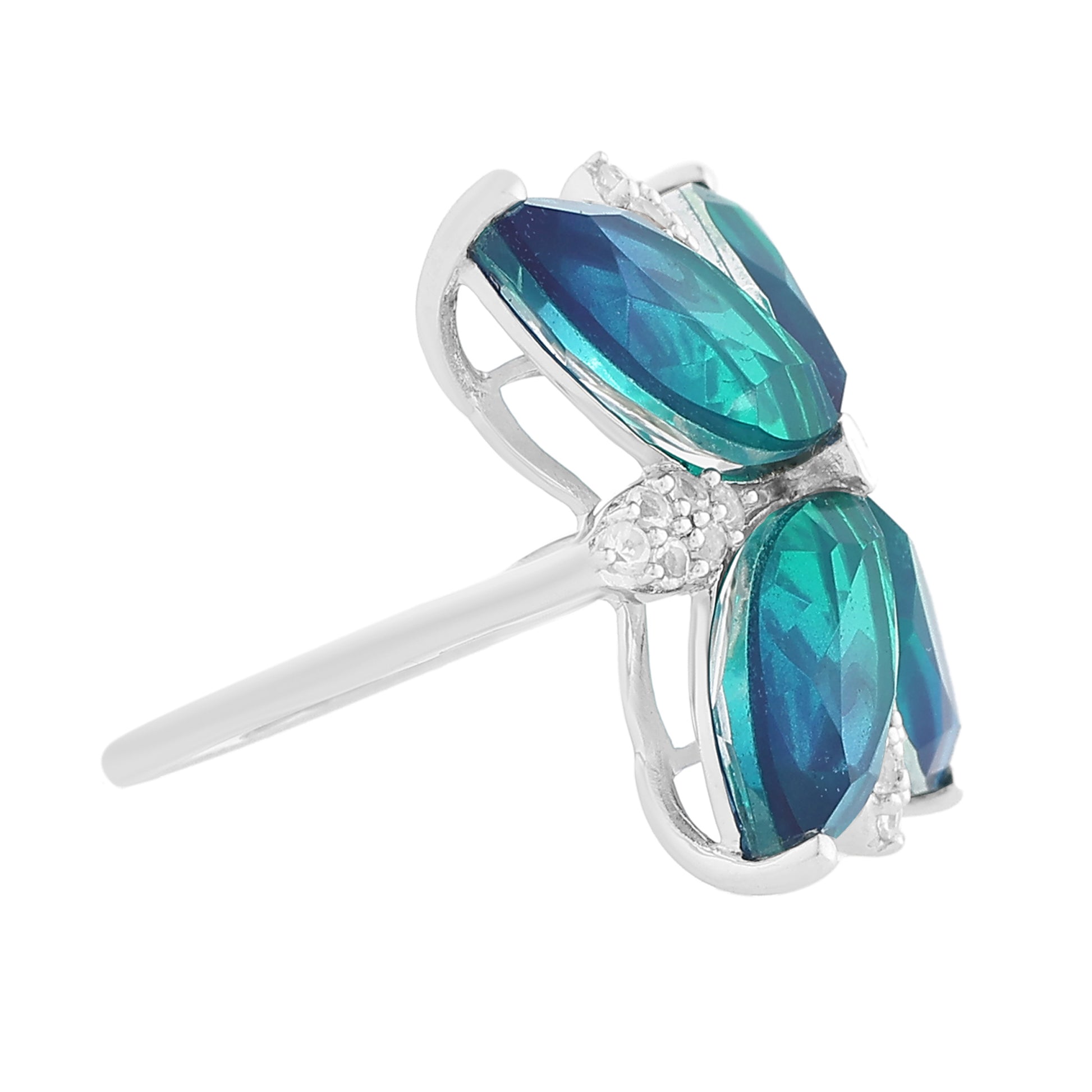 Anillo de Plata con Cuarzo Pavo Real y Topacio Blanco 5 