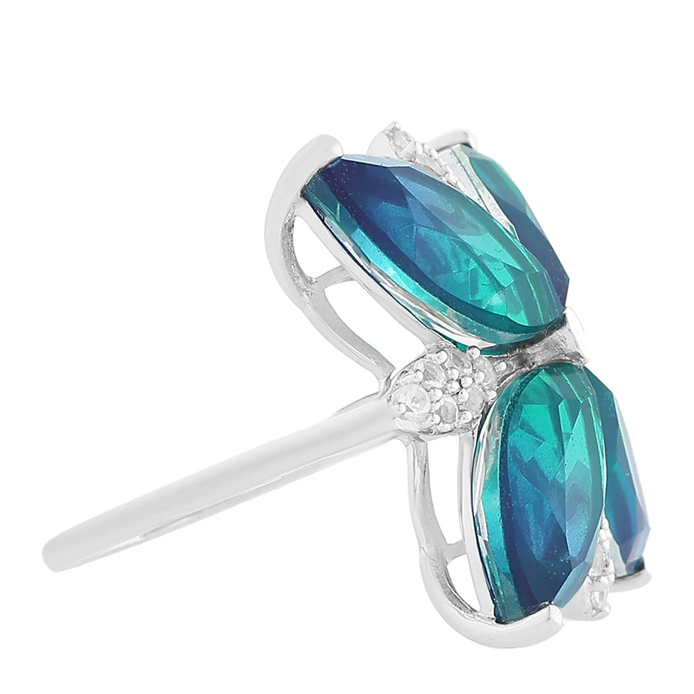 Anillo de Plata con Cuarzo Pavo Real y Topacio Blanco