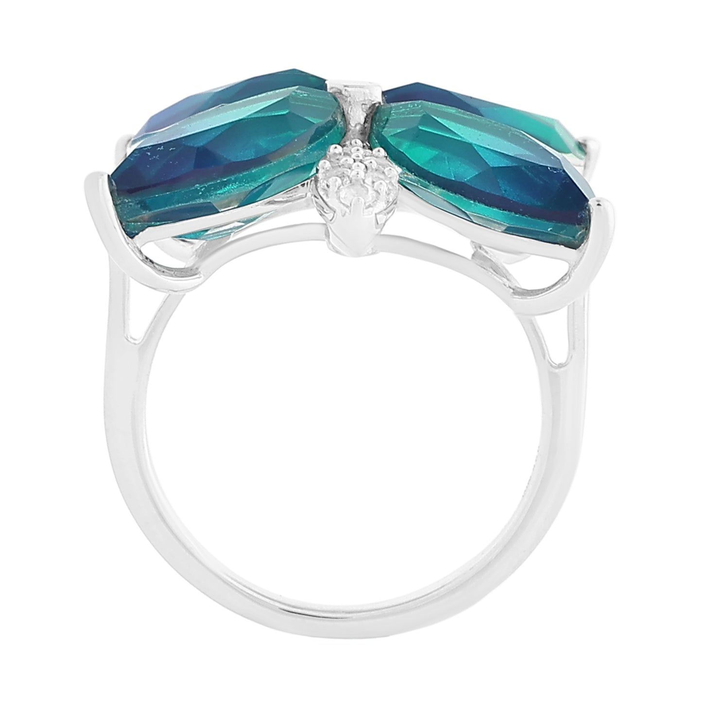 Anillo de Plata con Cuarzo Pavo Real y Topacio Blanco