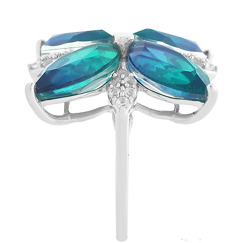 Anillo de Plata con Cuarzo Pavo Real y Topacio Blanco