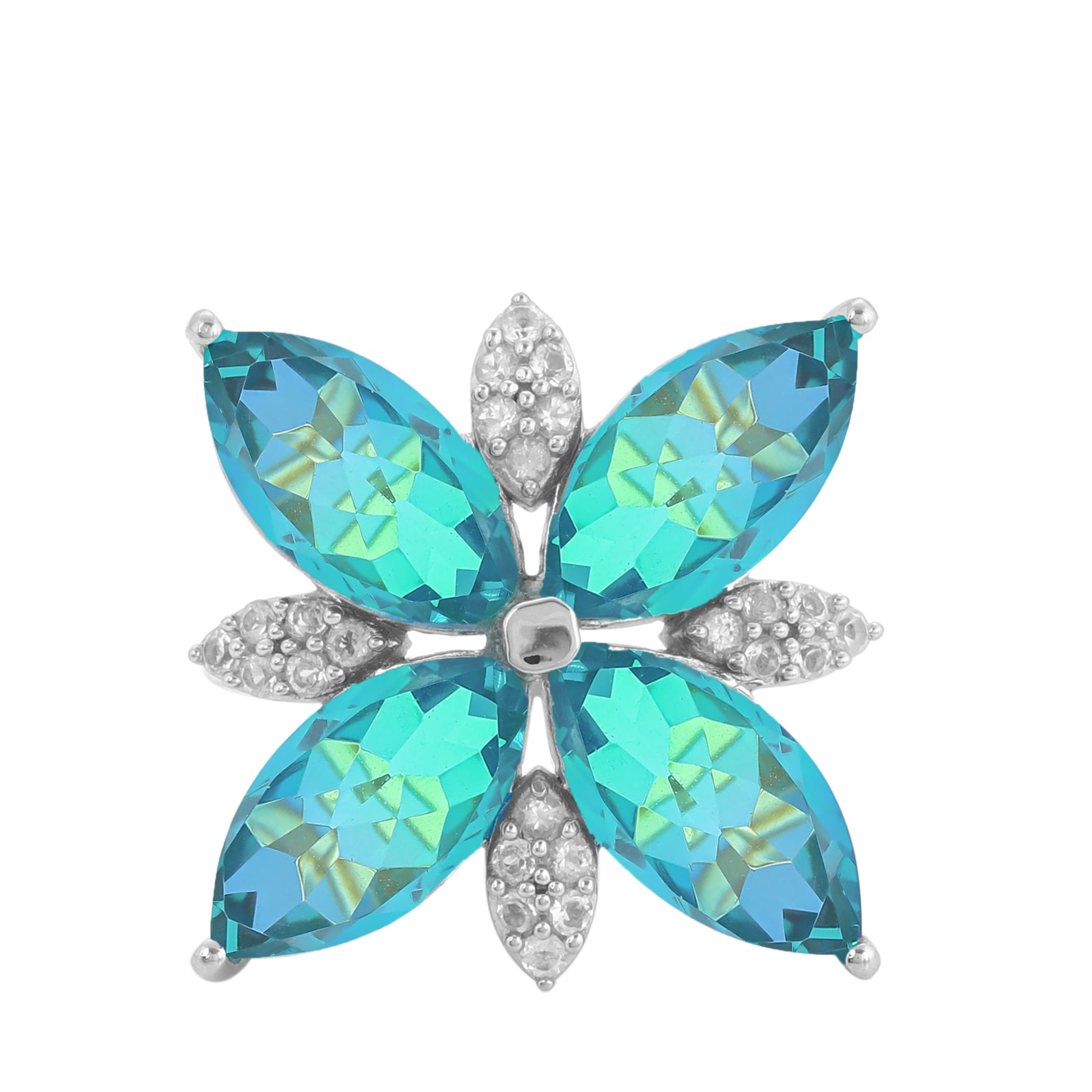 Anillo de Plata con Cuarzo Pavo Real y Topacio Blanco 8 