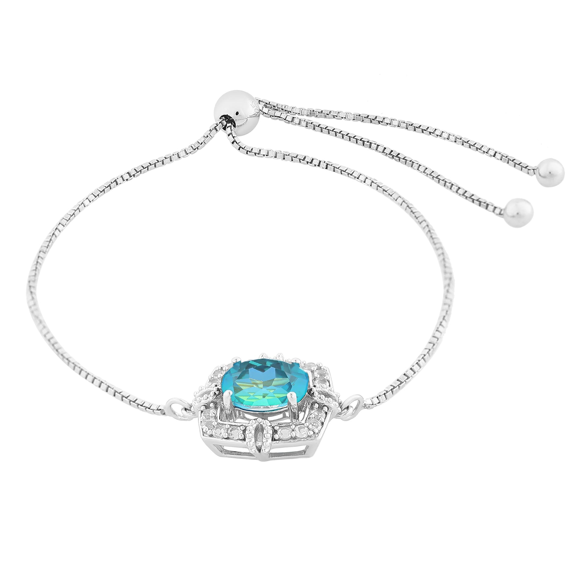 Pulsera de Plata con Cuarzo Pavo Real y Topacio Blanco 4 