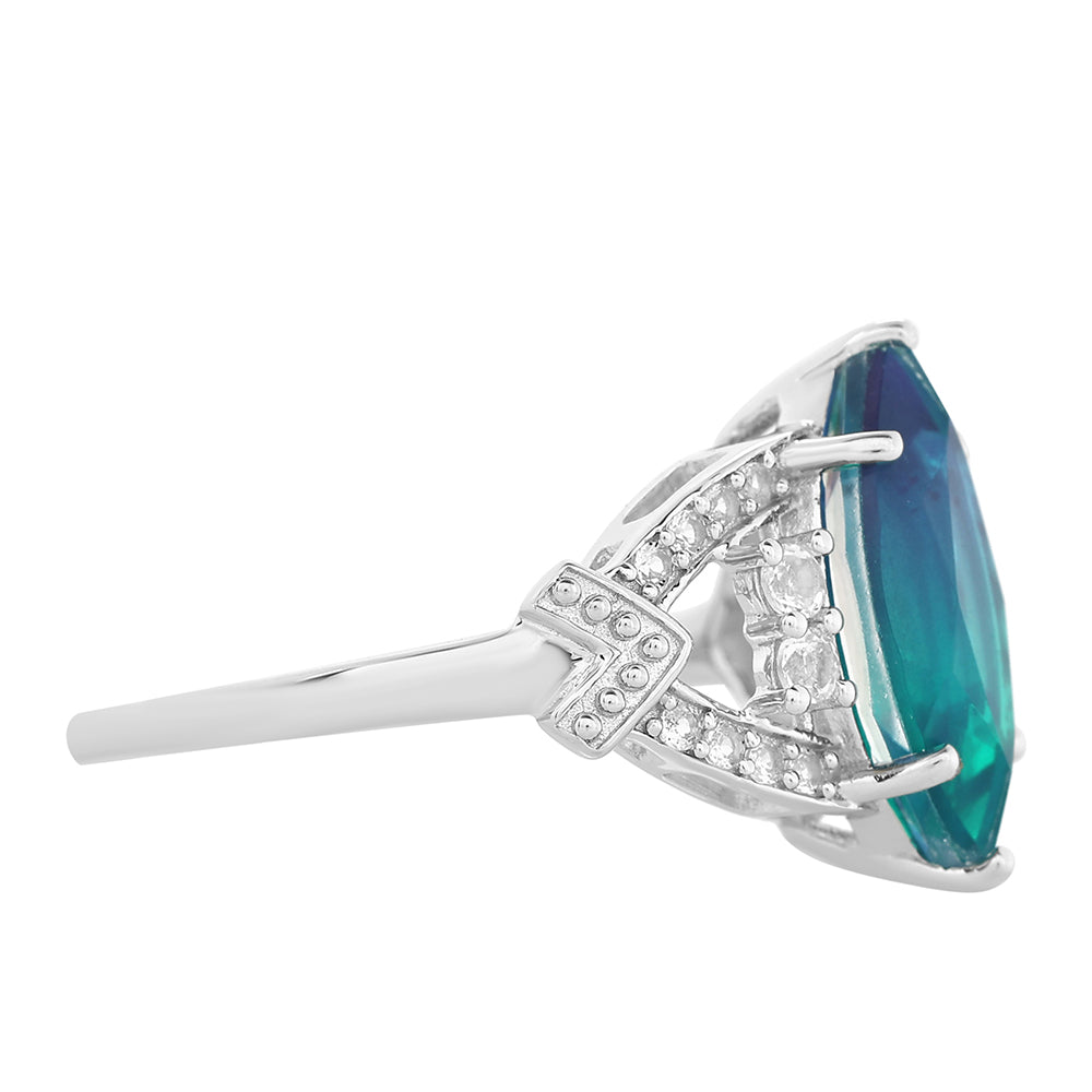 Anillo de Plata con Cuarzo Pavo Real y Topacio Blanco 2 