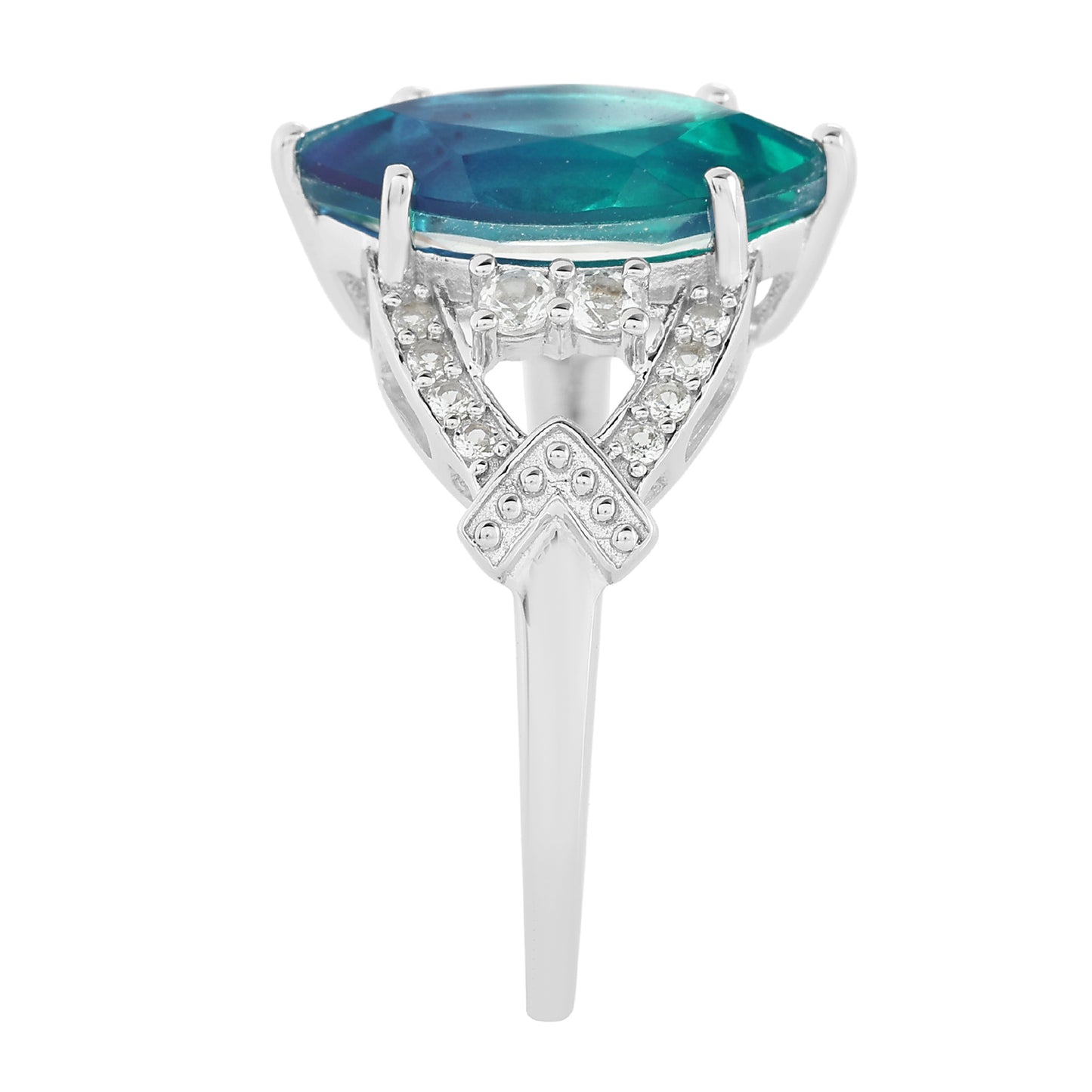 Anillo de Plata con Cuarzo Pavo Real y Topacio Blanco