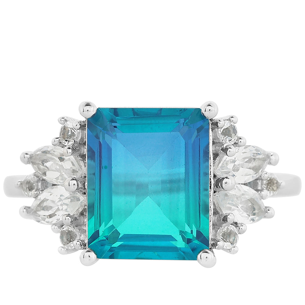 Anillo de Plata con Cuarzo Pavo Real y Topacio Blanco