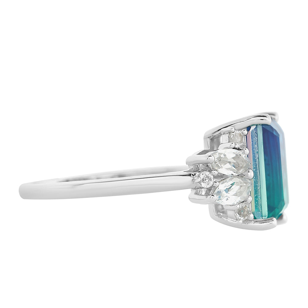 Anillo de Plata con Cuarzo Pavo Real y Topacio Blanco 2 