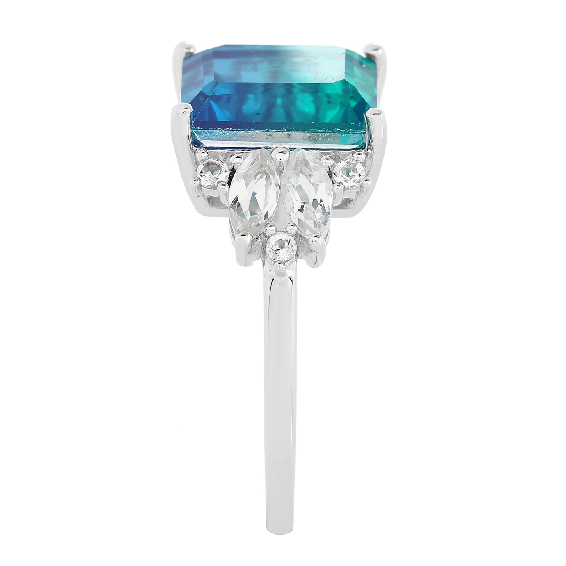 Anillo de Plata con Cuarzo Pavo Real y Topacio Blanco 7 