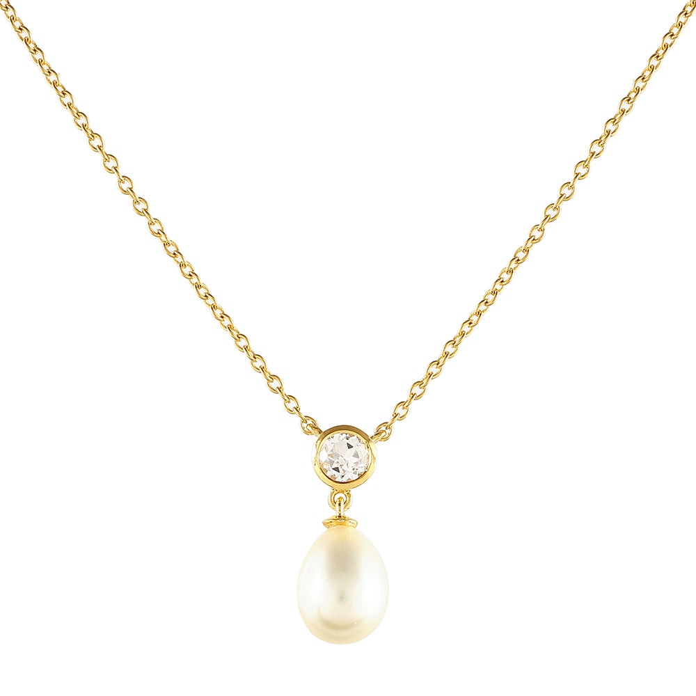 Collar de Plata Bañada en Oro con Perla Barroca Cultivada de Agua Dulce y Topacio Blanco