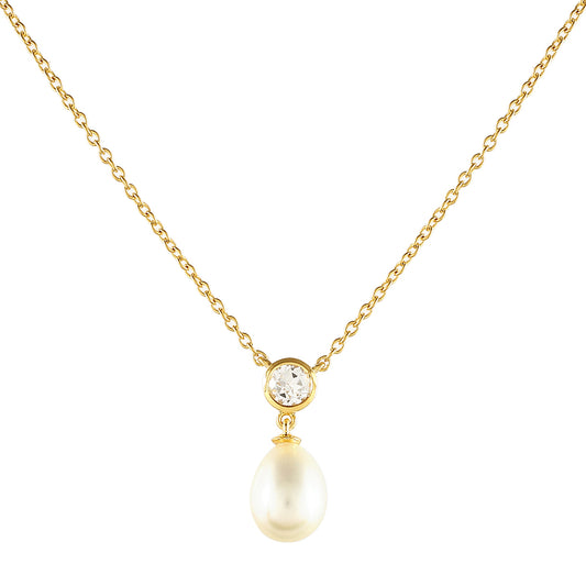 Collar de Plata Bañada en Oro con Perla Barroca Cultivada de Agua Dulce y Topacio Blanco