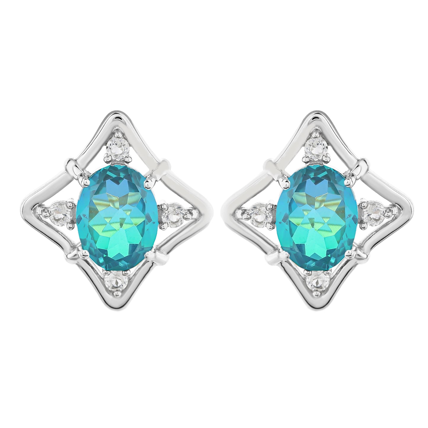 Pendientes de Plata con Cuarzo Pavo Real y Topacio Blanco