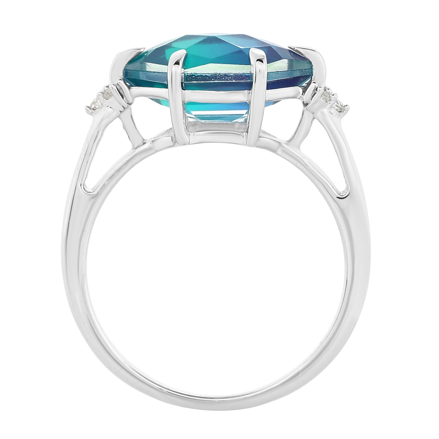 Anillo de Plata con Cuarzo Pavo Real y Topacio Blanco