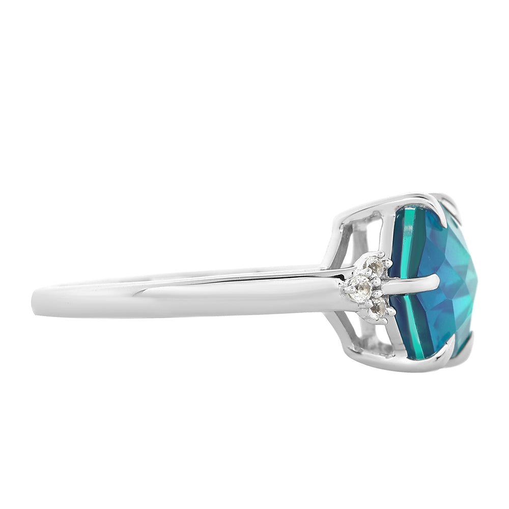 Anillo de Plata con Cuarzo Pavo Real y Topacio Blanco