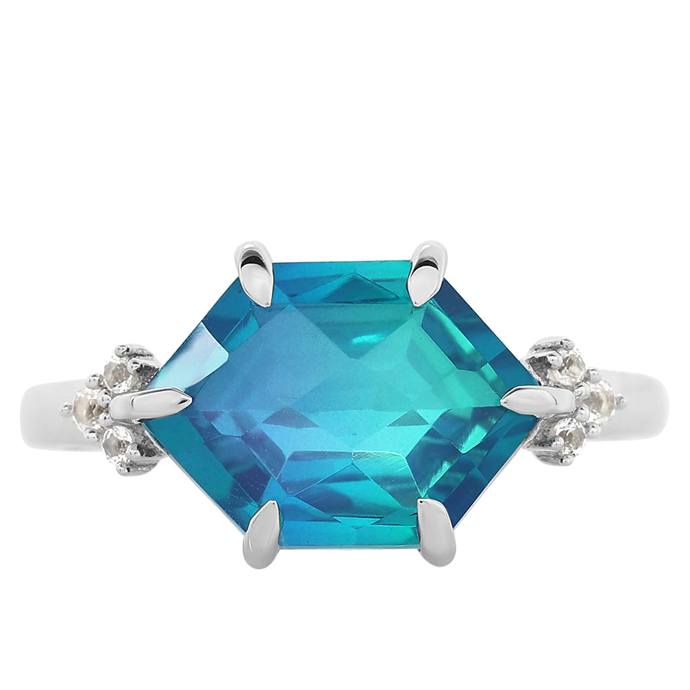 Anillo de Plata con Cuarzo Pavo Real y Topacio Blanco