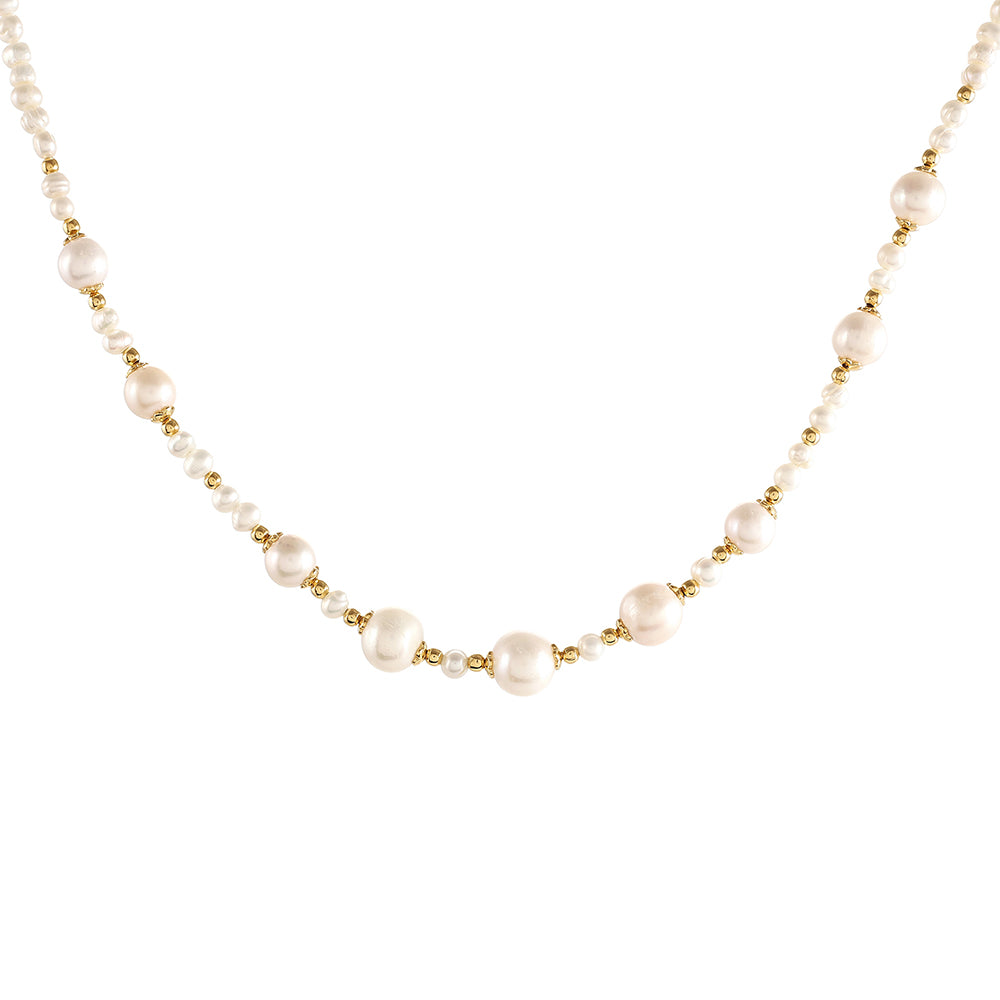 Conjunto de Plata Bañada en Oro con Perla Barroca Cultivada de Agua Dulce ( Collar +Pendientes )