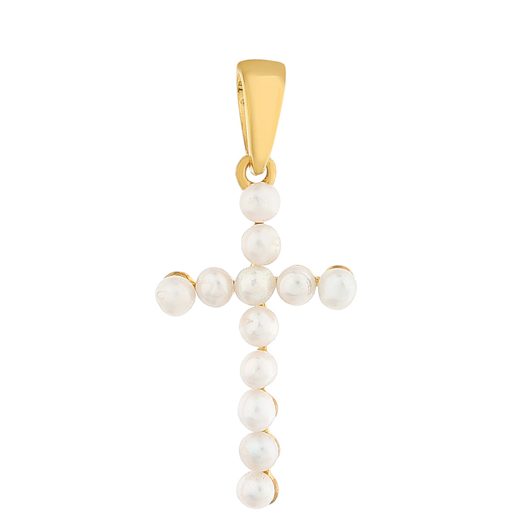 Cruz Colgante de Plata Bañada en Oro con Perla Barroca Cultivada de Agua Dulce 1 