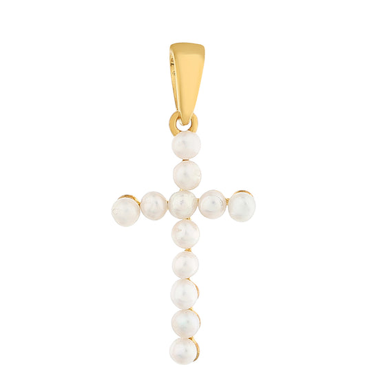 Cruz Colgante de Plata Bañada en Oro con Perla Barroca Cultivada de Agua Dulce